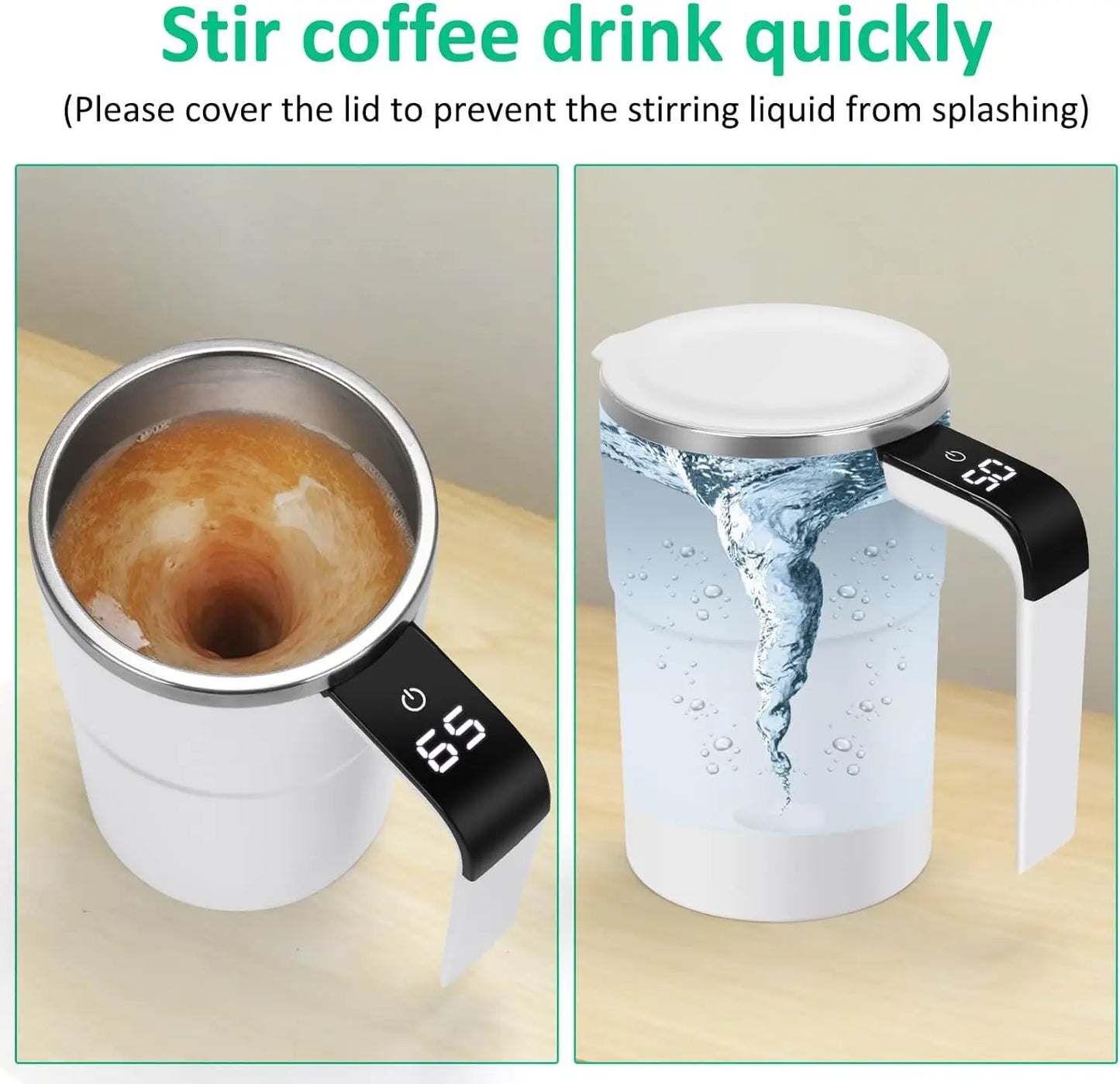StirSmart™ Magnetic Self-Stirring Mug – USB Rechargeable Thermal Coffee Cup with LCD Screen & Food-Safe Design