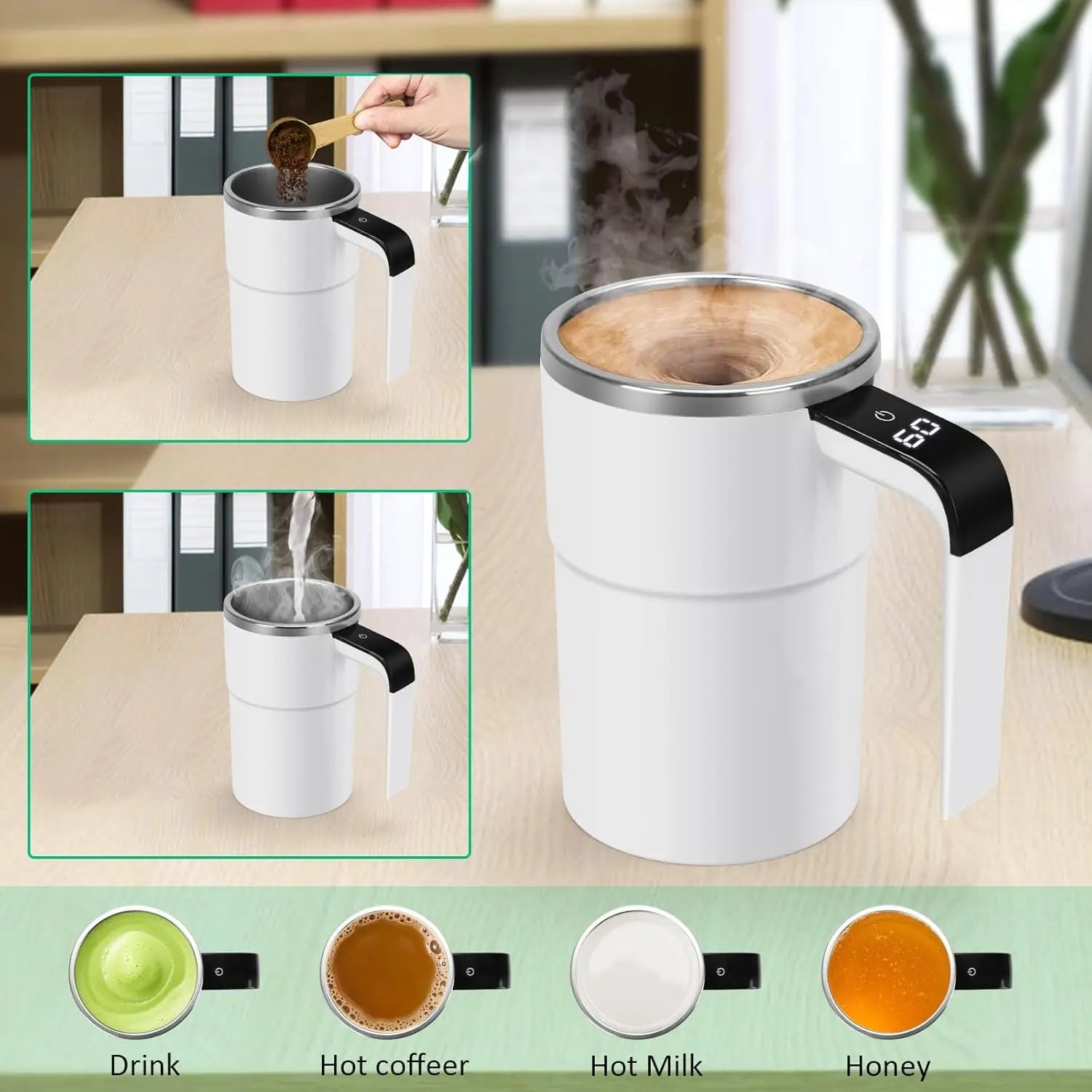 StirSmart™ Magnetic Self-Stirring Mug – USB Rechargeable Thermal Coffee Cup with LCD Screen & Food-Safe Design